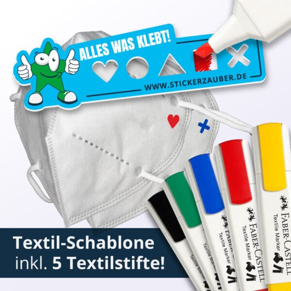 Textil-Schablone inklusive 5 Textil Stifte