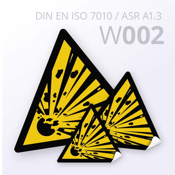 Warnzeichen "Warnung vor explosionsgefährlichen Stoffen" (W002) nach DIN EN ISO 7010
