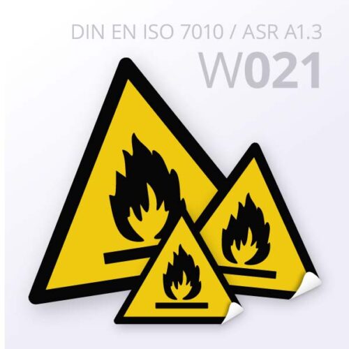 Warnzeichen "Warnung vor feuergefährlichen Stoffen" (W021) nach DIN EN ISO 7010