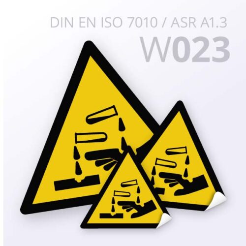 Warnzeichen "Warnung vor ätzenden Stoffen" (W023) nach DIN EN ISO 7010