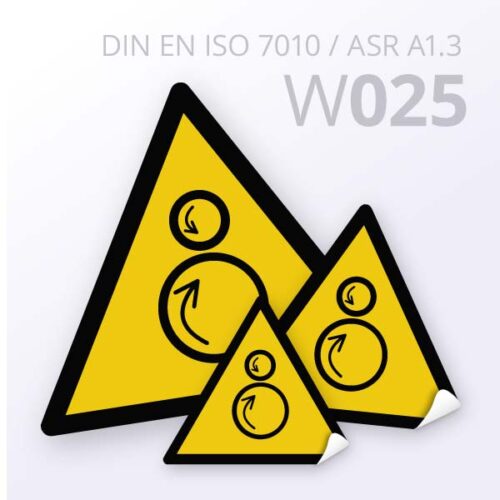 Warnzeichen "Warnung vor gegenläufige Rollen" (W025) nach DIN EN ISO 7010