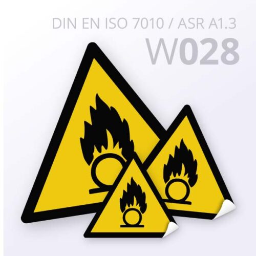 Warnzeichen "Warnung vor brandfördernden Stoffen" (W028) nach DIN EN ISO 7010