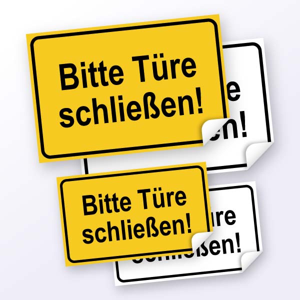 Hinweisschild "Bitte Tuere schließen", weiß oder gelb