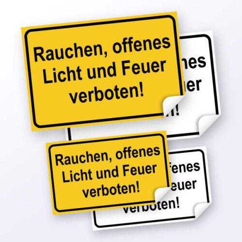 Hinweisschild "Rauchen, offenes Lich und Feuer verboten!", weiß oder gelb