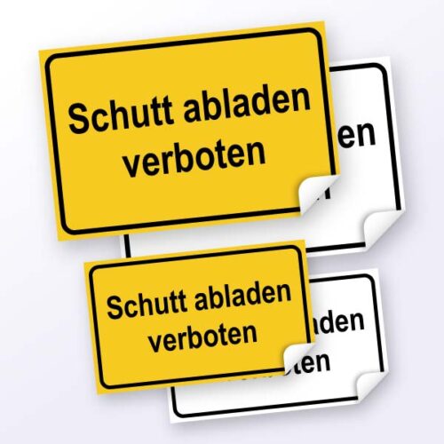 Hinweisschild "Schutt abladen verboten", weiß oder gelb