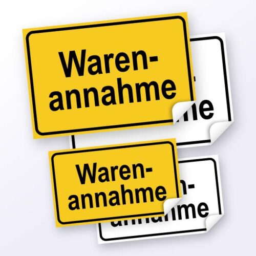 Hinweisschild "Warenannahme", weiß oder gelb