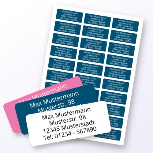 Personalisierte Adressetiketten in verschiedenen Farben und Mustern