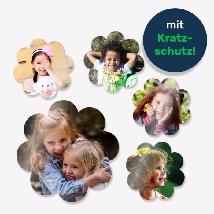 Fotoaufkleber in Blumenform, mit Kratzschutz