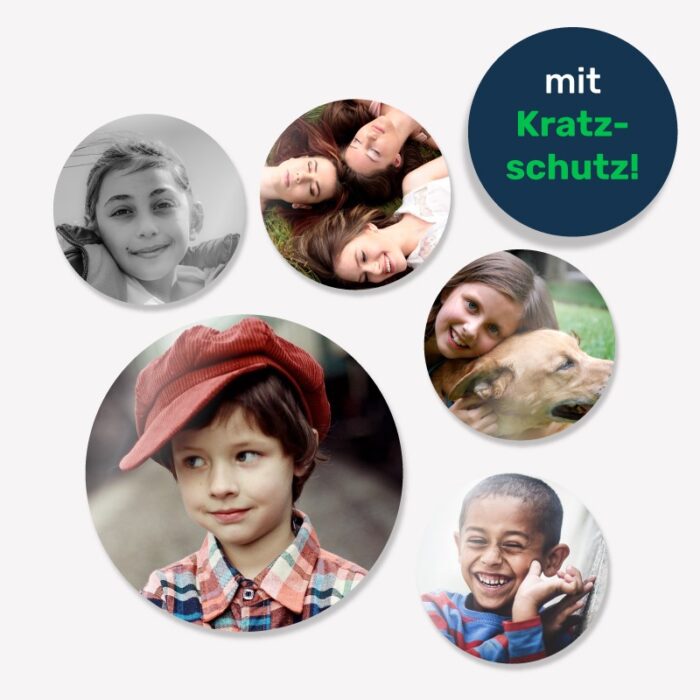 Fotoaufkleber rund, mit Kratzschutz