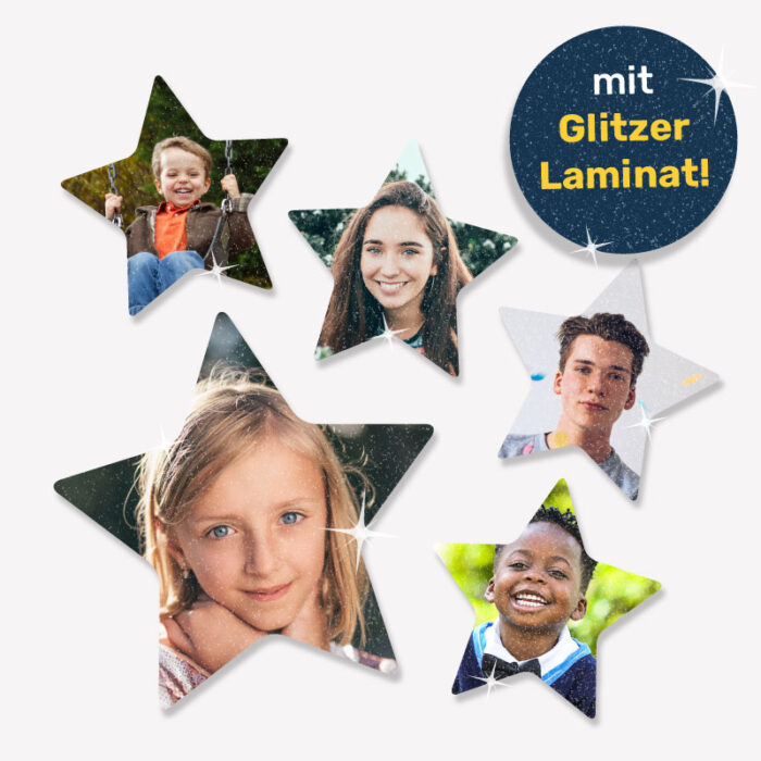 Fotoaufkleber in Sternform, mit Glitzerlaminat