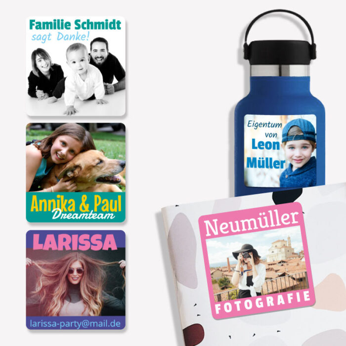 Personalisierte Namensaufkleber mit Foto, groß