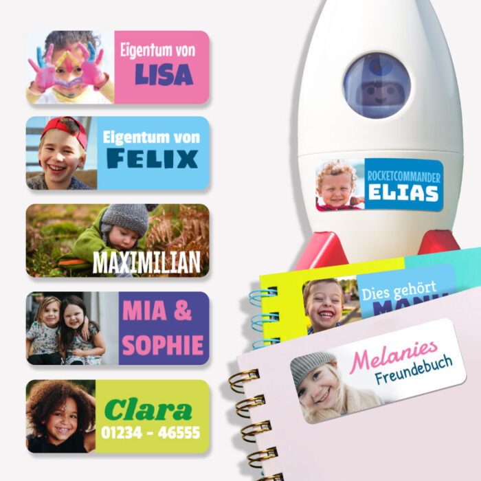 Personalisierte Namensaufkleber mit Foto, mittel