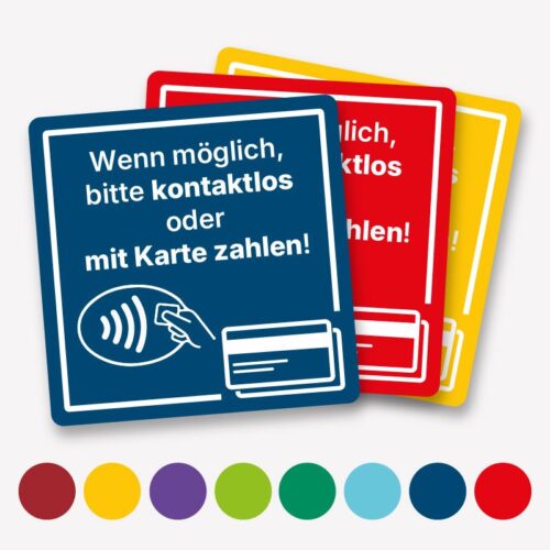 Hinweisaufkleber "Kontaktlos oder mit Karte zahlen", für Wand, Fußboden oder Fenster, unterschiedliche Farben und Größen