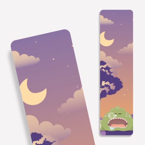 Laminiertes Lesezeichen mit schlafenden Monster in der Nacht Motiv - perfekt für Kinder!