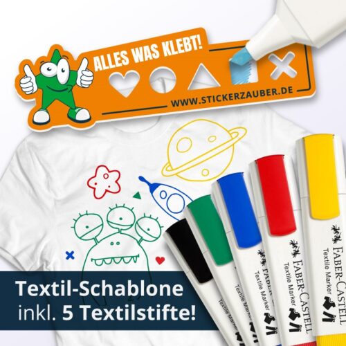 Textil Schablone mit 5-fachen Textilstift Set