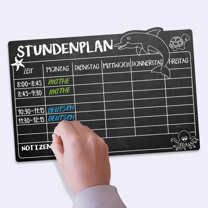 Stundenplan auf Tafelfolie, mit Kreide beschreibbar, Delfin Mit Kreide beschreibbarer Stundenplan auf Tafelfolie mit Delphin Motiv - perfekt für die Schule!