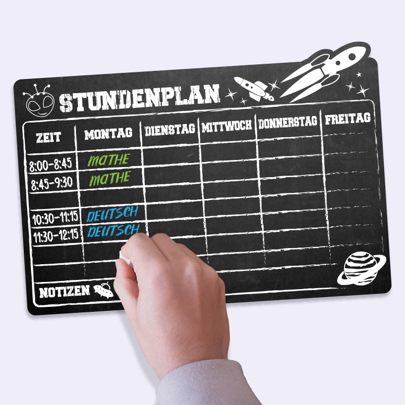 Stundenplan auf Tafelfolie, mit Kreide beschreibbar, Weltall Mit Kreide beschreibbarer Stundenplan auf Tafelfolie mit Weltall Motiv - perfekt für die Schule!