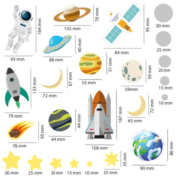 Wandtattoo, Leuchtsticker, nachleuchtend, phosphoreszierend, Kinderzimmer, Sterne, Mond, Weltall, Astronaut, Planet