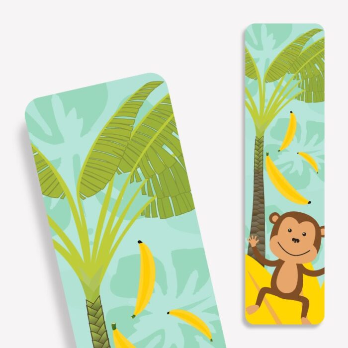 Laminiertes Lesezeichen mit Affen und Bananen Motiv - perfekt für Kinder!