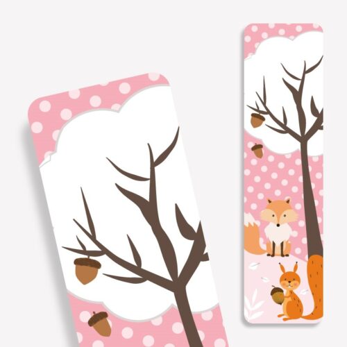 Laminiertes Lesezeichen im herbstlichen Stil mit Fuchs und Eichhörnchen Motiv - perfekt für Kinder!