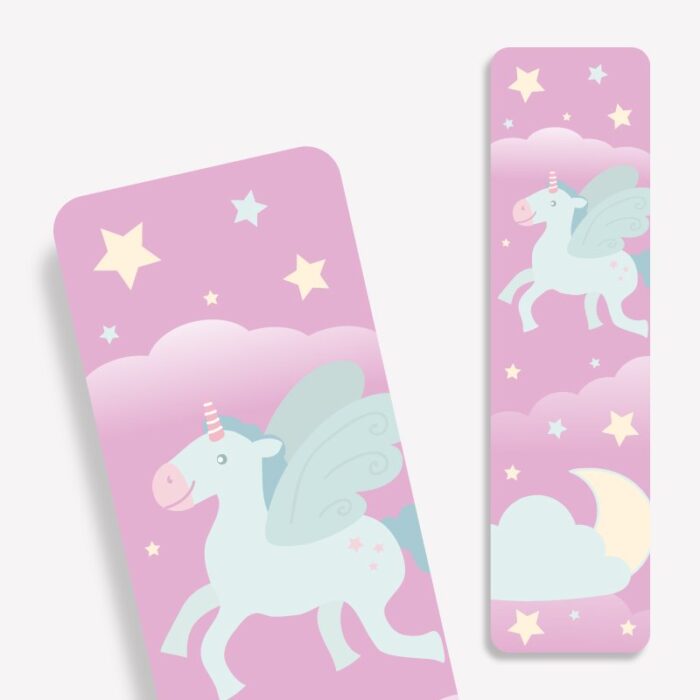 Laminiertes Lesezeichen mit Pegasus und Sternen Motiv - perfekt für Kinder!