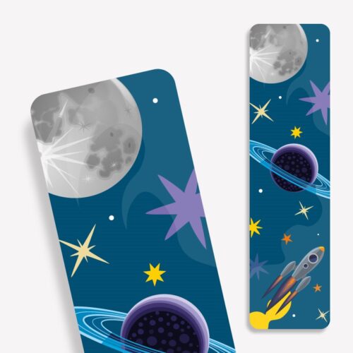 Laminiertes Lesezeichen mit Weltall Motiv - perfekt für Kinder!