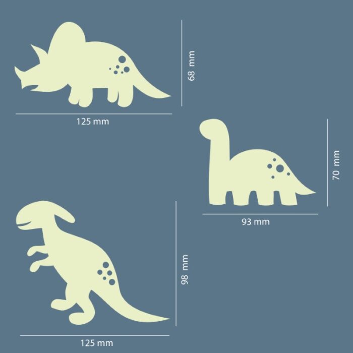 Nachleuchtende Lichtschalter Aufkleber aus phosphoreszierender Folie mit Dino Motiv - perfekt als Deko im Kinderzimmer.