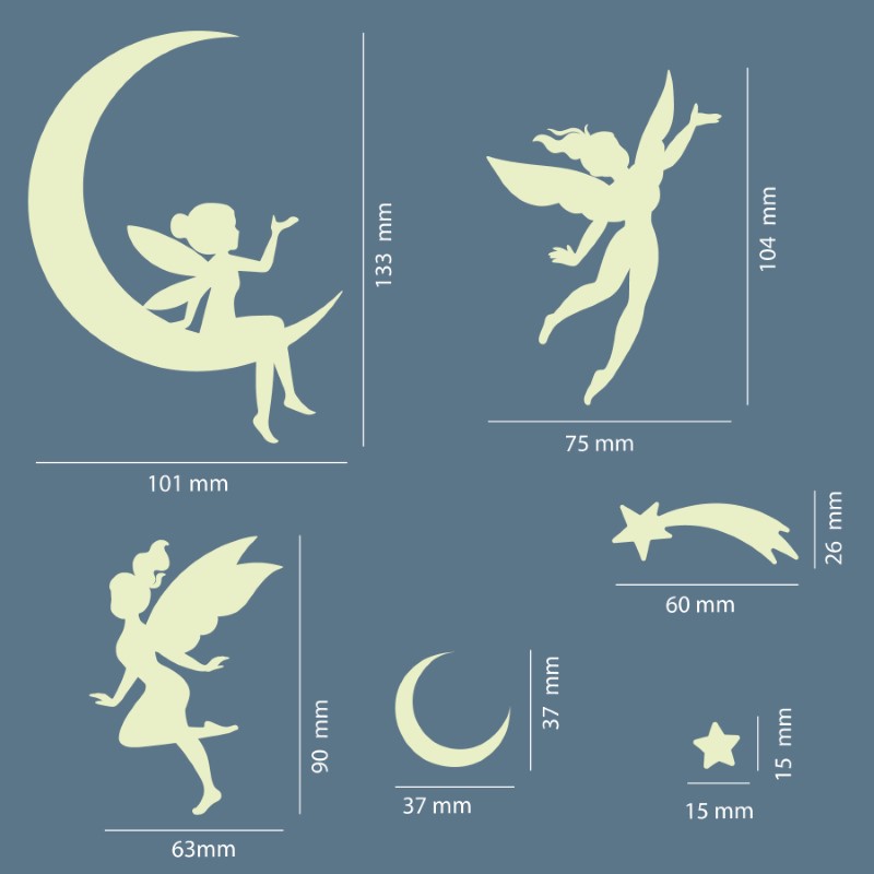 Nachleuchtende Lichtschalter Aufkleber aus phosphoreszierender Folie mit Feen Motiv - perfekt als Dekoration im Kinderzimmer.