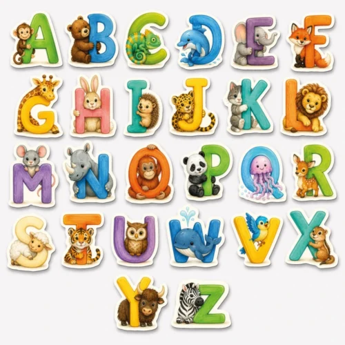 Magnetenset aus 26 Buchstaben mit kindergerecheten Tiermotiven zum Lernen des Alphabets
