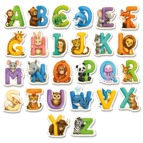 ABC Magnete mit niedlichen Tier-Motiven zum Lernen des Alphabets
