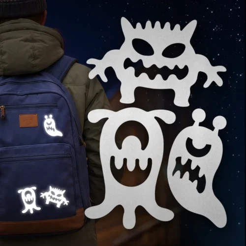 Reflektoren Set zum Aufkleben für Kleidung, Taschen, Schuhe und mehr, Monster Motiv