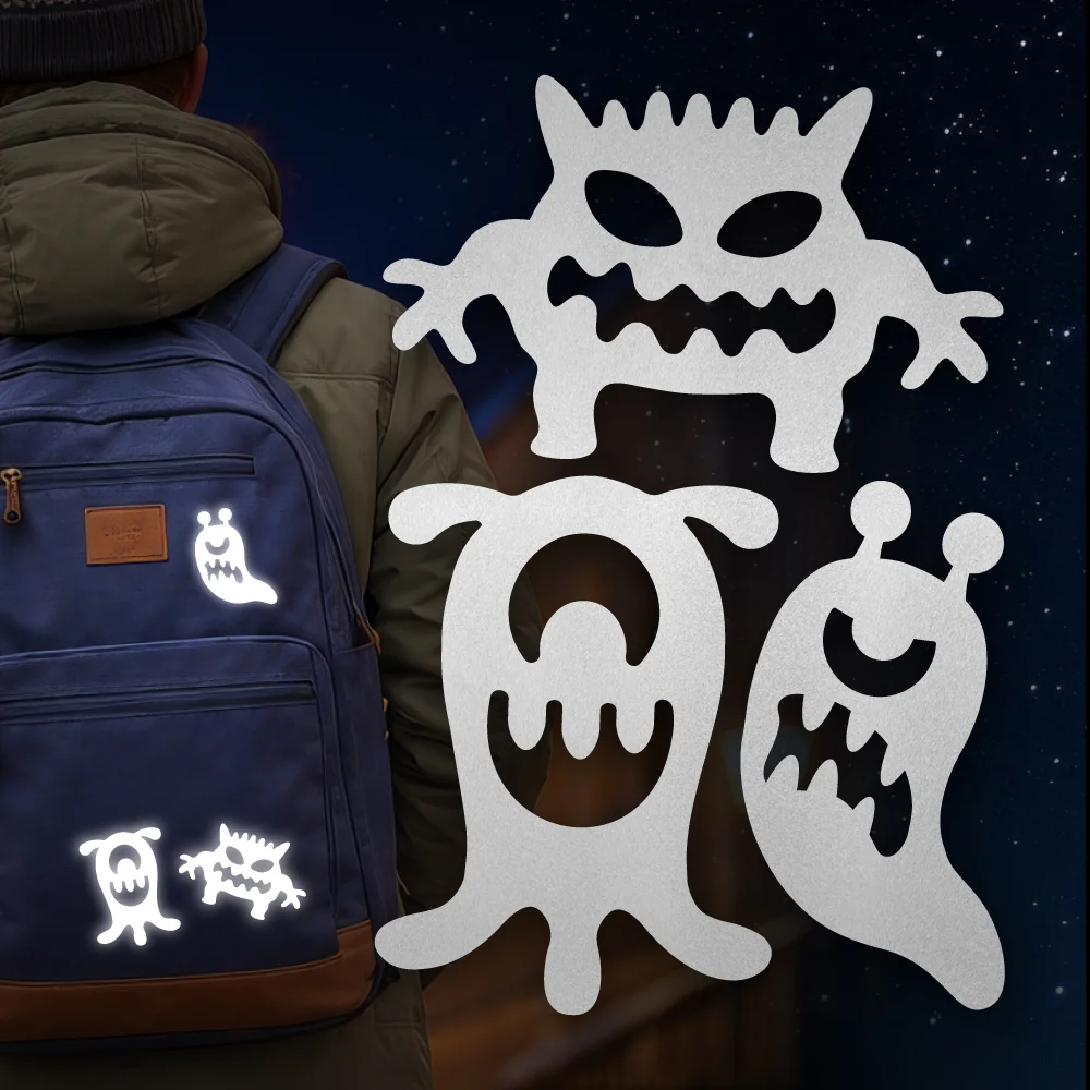Reflektoren Set zum Aufkleben für Kleidung, Taschen, Schuhe und mehr, Monster Motiv