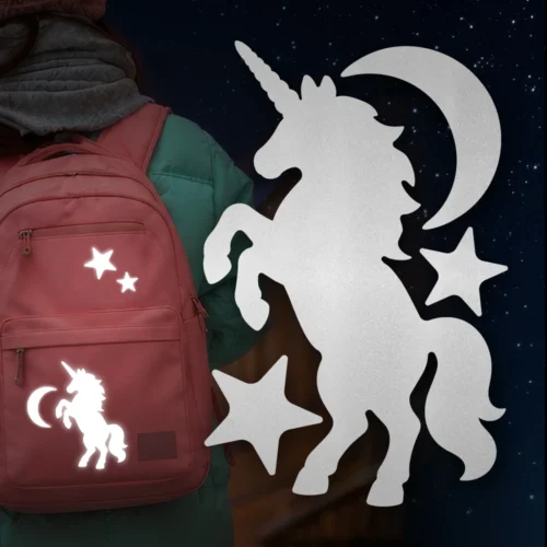 Reflektoren Set zum Aufkleben für Kleidung, Taschen, Schuhe und mehr, Einhorn Motiv