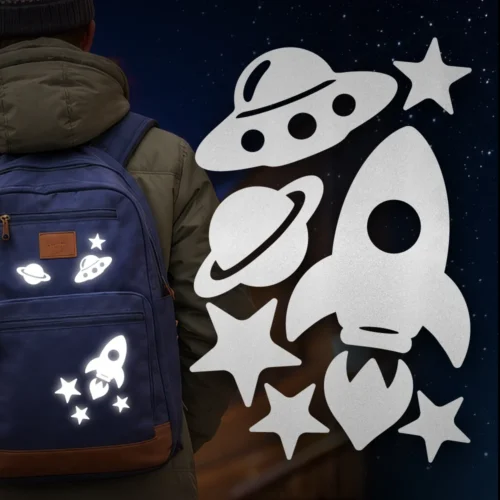 Reflektoren Set zum Aufkleben für Kleidung, Taschen, Schuhe und mehr, Weltall Motiv