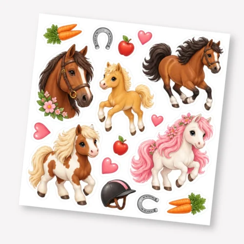 Stickerset mit Pferde Motive, für DIY, Schule und Deko